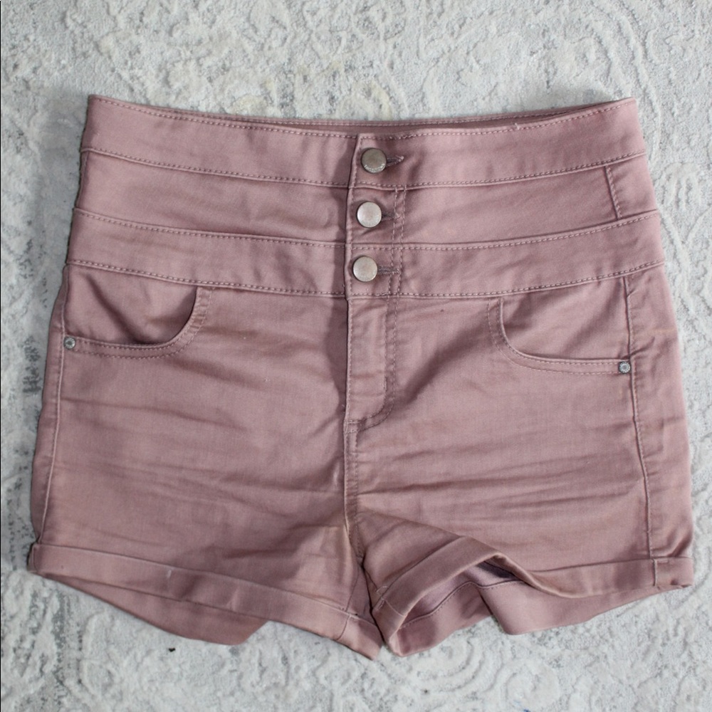 TinselTown Pink High Waisted Shorts Triple Button